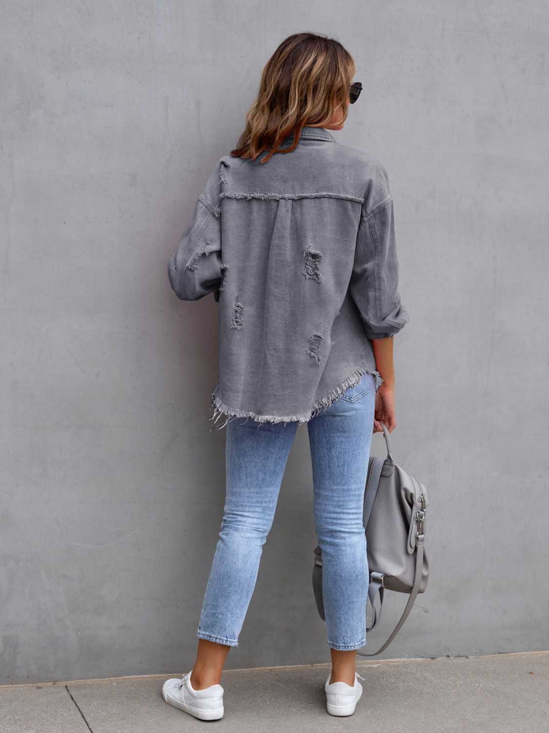 Distressed Drop Shoulder Denim Jacket - Concordia Style Boutique