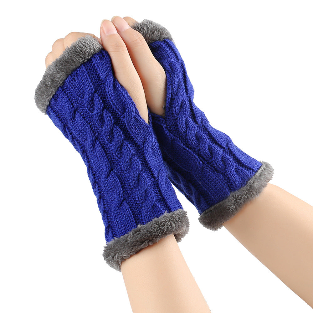 Winter Plush Twist Knitted Fingerless Fleece Women Gloves - Ultra Soft Thermal Comfort