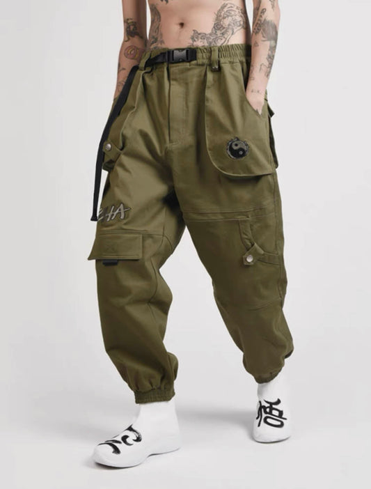 IBP332 Yin Yang Army Green Cargo Pants - Concordia Style Boutique