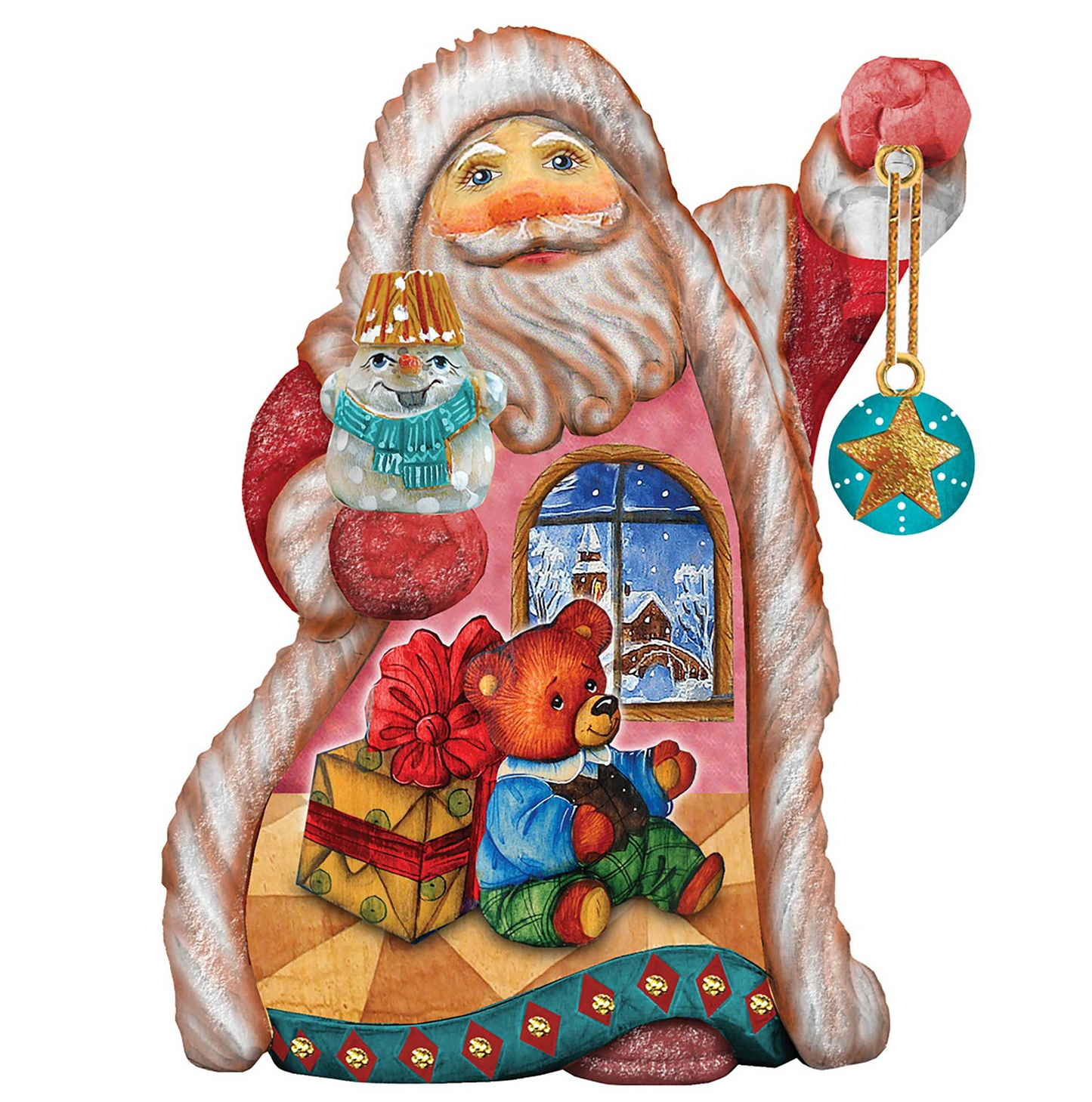 Teddy Santa Sculpted Hand-Painted Christmas Figurine by G. DeBrekht - Christmas Santa Snowman Decor - 661531