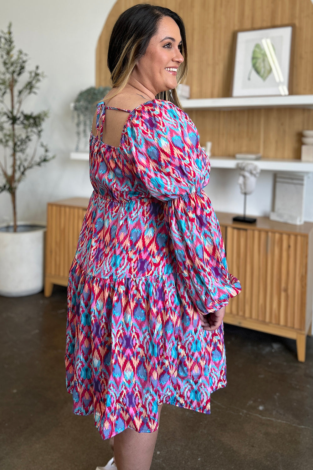 Double Take Full Size Printed Long Sleeve Dress - Concordia Style Boutique