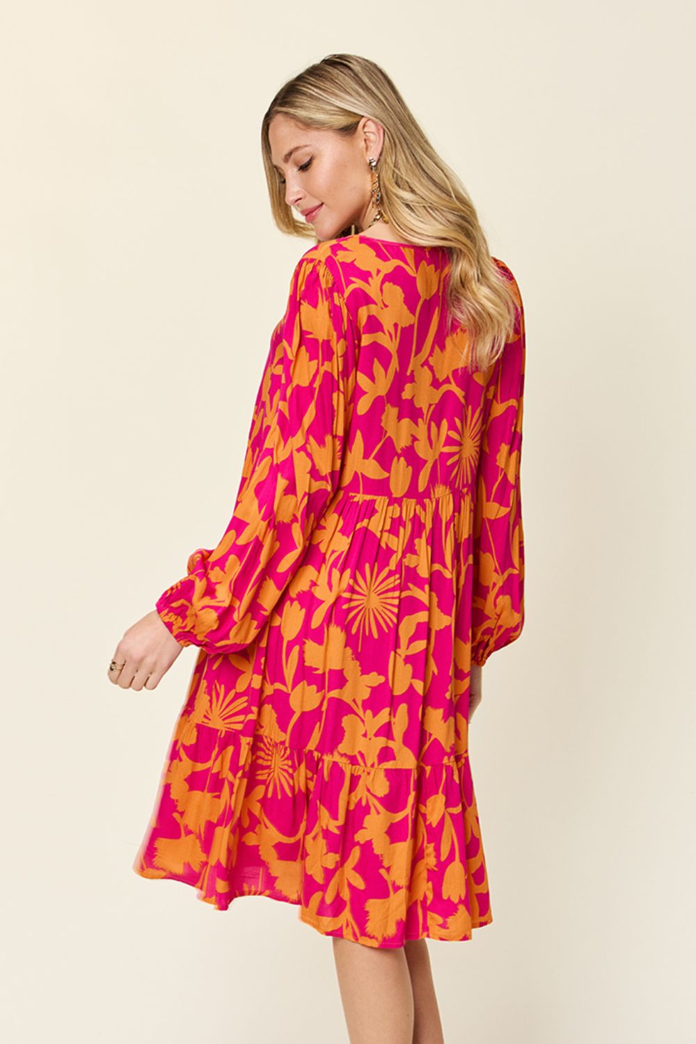 Double Take Full Size Printed Ruffle Hem Long Sleeve Dress - Concordia Style Boutique