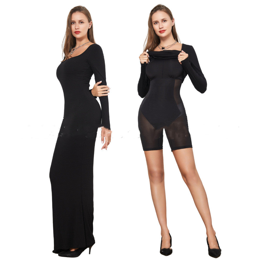 Two-in-one With Lining Double-layer Belly Contracting Hip Lifting Long Sleeve Narrow Dress - Premium dress from erDouckan - Just $56.76! Shop now at Concordia Style Boutique