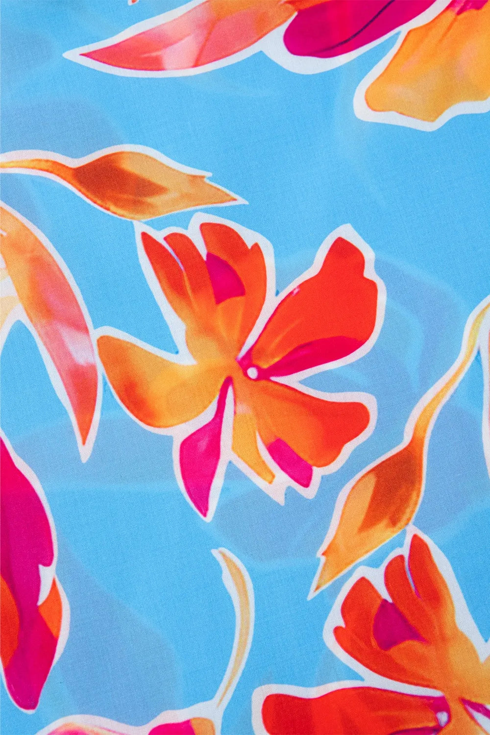 Floral Print Notched Pompom Trim Flutter Sleeve Blouse - Concordia Style Boutique