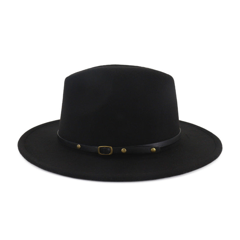 Flat Brim European And American  Woolen Top Color Matching  Fedora Jazz Hat - Premium hat from Concordia Style Boutique - Just $12.32! Shop now at Concordia Style Boutique