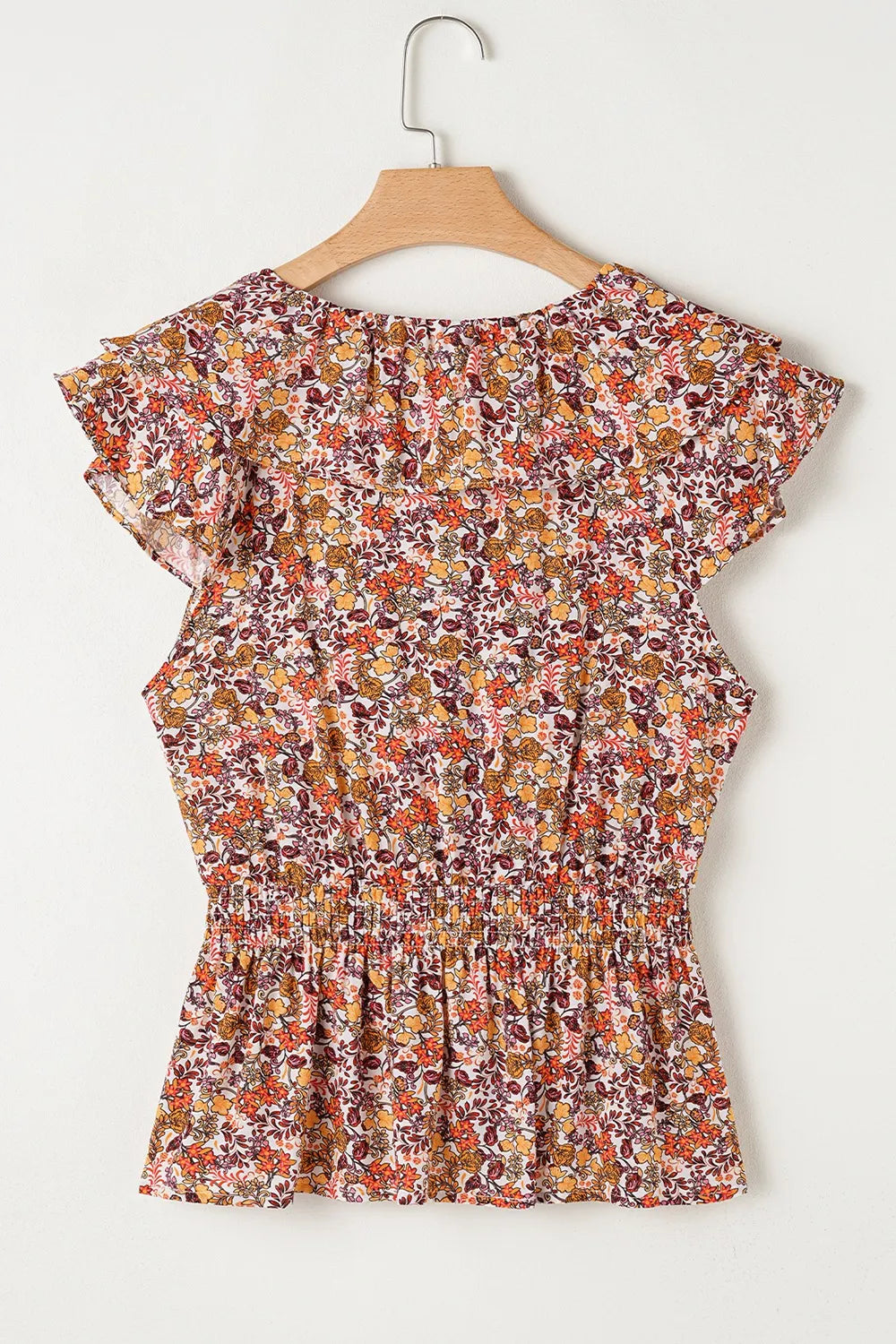 Floral Print Knot V Neck Ruffled Sleeve Blouse - Concordia Style Boutique