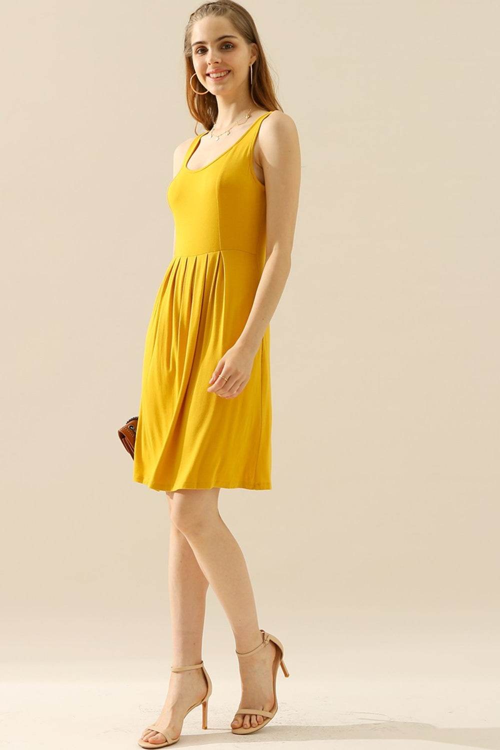 Doublju Full Size Round Neck Ruched Sleeveless Dress with Pockets - Concordia Style Boutique