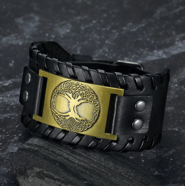 Asgard Crafted Leather Buckle Arm Cuff With Metal Celtic Tree Of Life Design - Premium leather buckle arm cuff from Concordia Style Boutique - Just $13.80! Shop now at Concordia Style Boutique