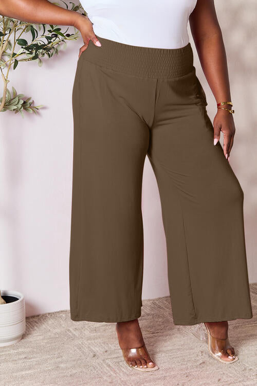 Double Take Full Size Smocked Wide Waistband Wide Leg Pants - Concordia Style Boutique