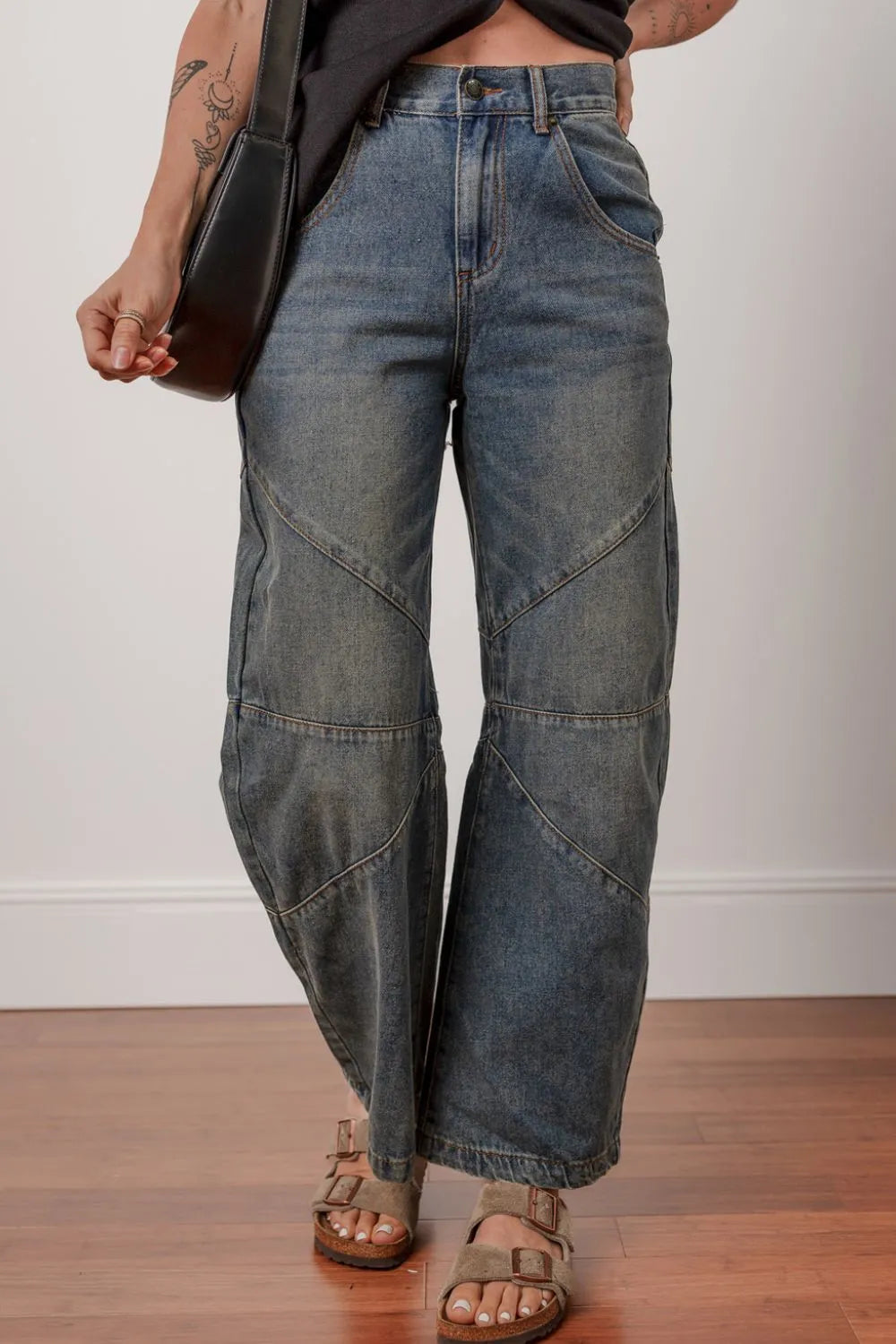 Exposed Stitching Loose Straight High Waist Jeans - Concordia Style Boutique