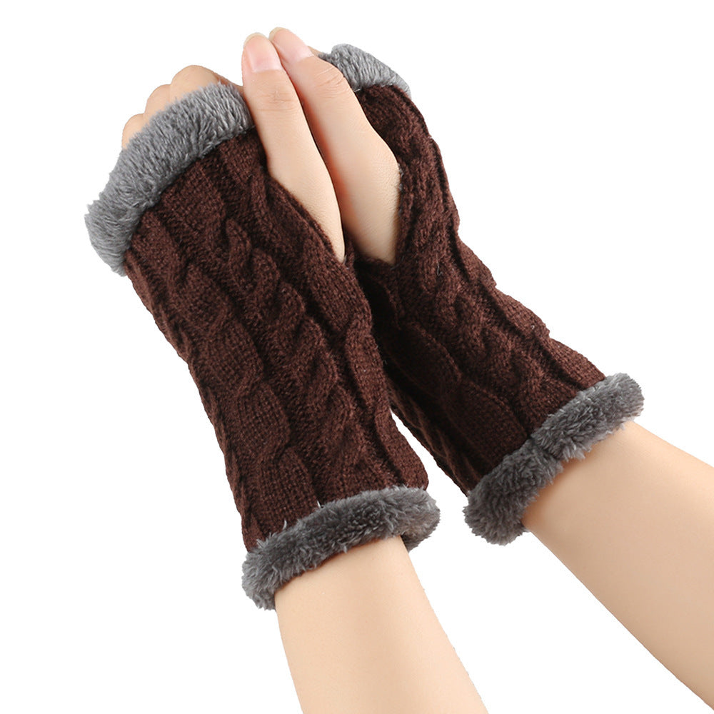 Winter Plush Twist Knitted Fingerless Fleece Women Gloves - Ultra Soft Thermal Comfort