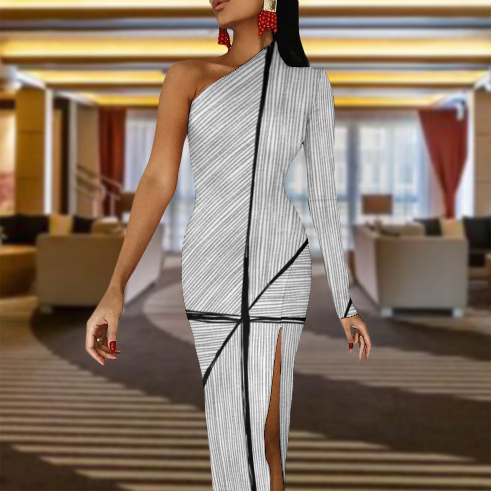 Half Sleeve Slit Dress - "Lines" - Premium Half Sleeve Slit Dress from Concordia Style Boutique - Just $46.68! Shop now at Concordia Style Boutique