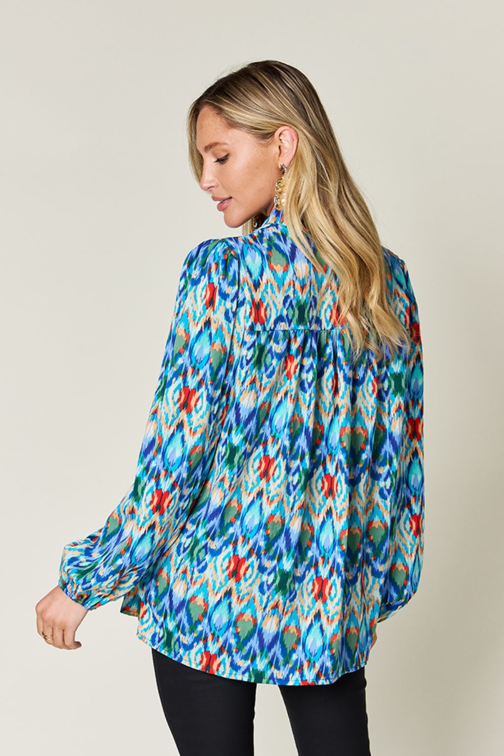 Double Take Full Size Printed Balloon Sleeve Blouse - Concordia Style Boutique