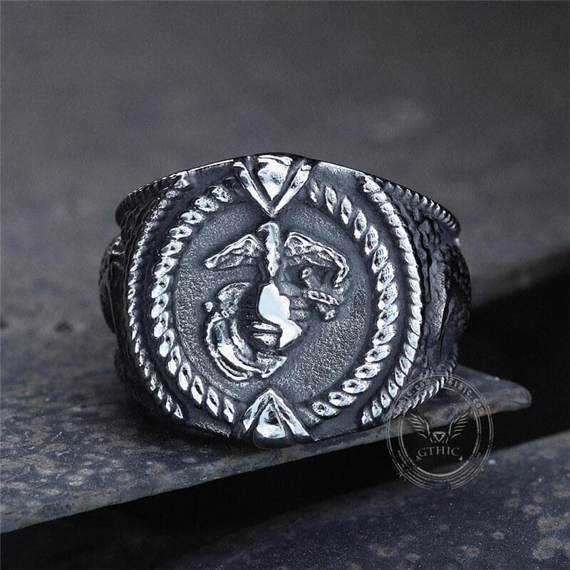 Eagle Globe Anchor Stainless Steel Marine Ring
