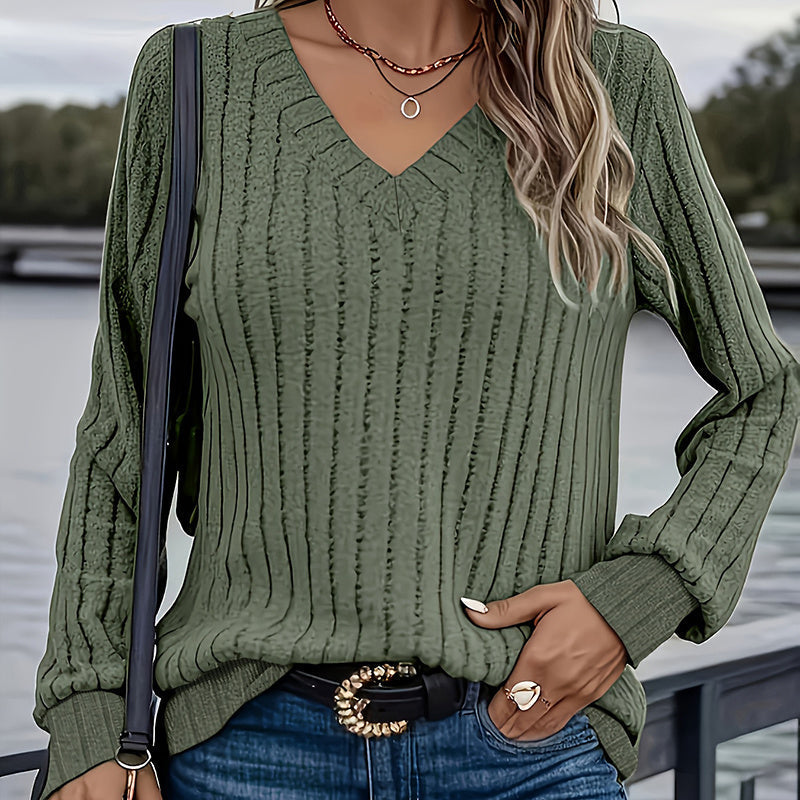 Women's Long Sleeve Blouses Shirts With Ribbed Knit Basic Tops