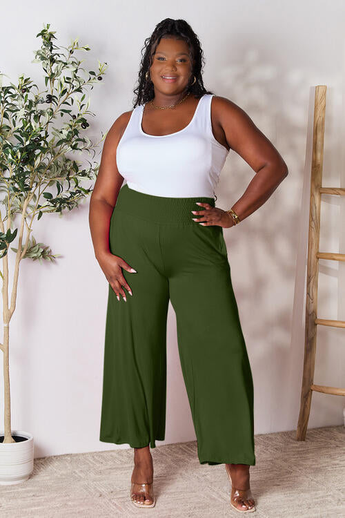 Double Take Full Size Smocked Wide Waistband Wide Leg Pants - Concordia Style Boutique