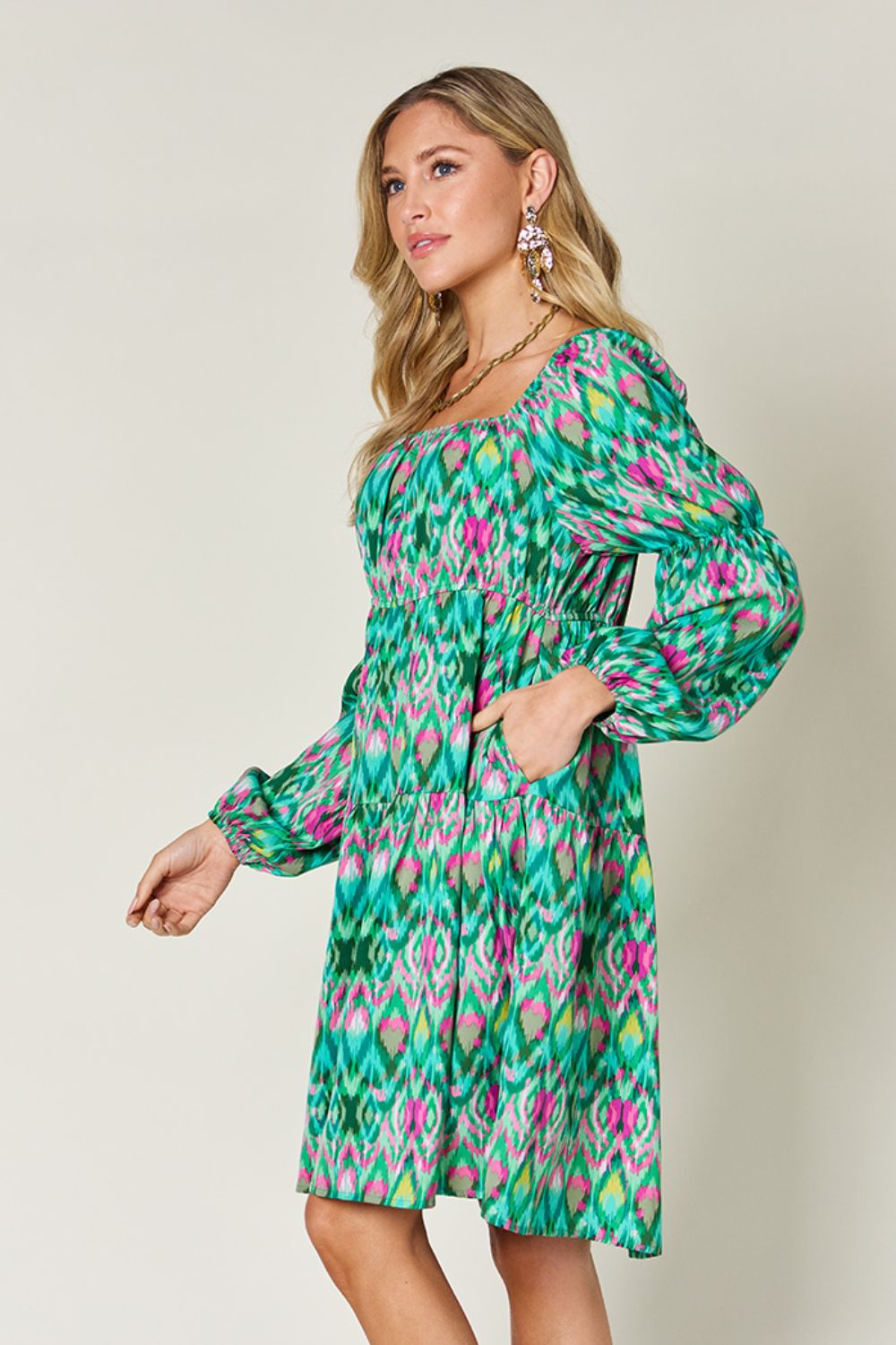 Double Take Full Size Printed Long Sleeve Dress - Concordia Style Boutique