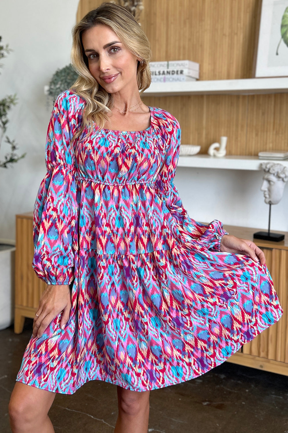 Double Take Full Size Printed Long Sleeve Dress - Concordia Style Boutique