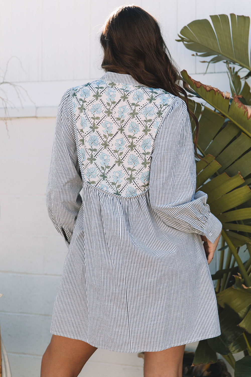 Aila Stripe Floral Patchwork Tied Mini Dress - Concordia Style Boutique