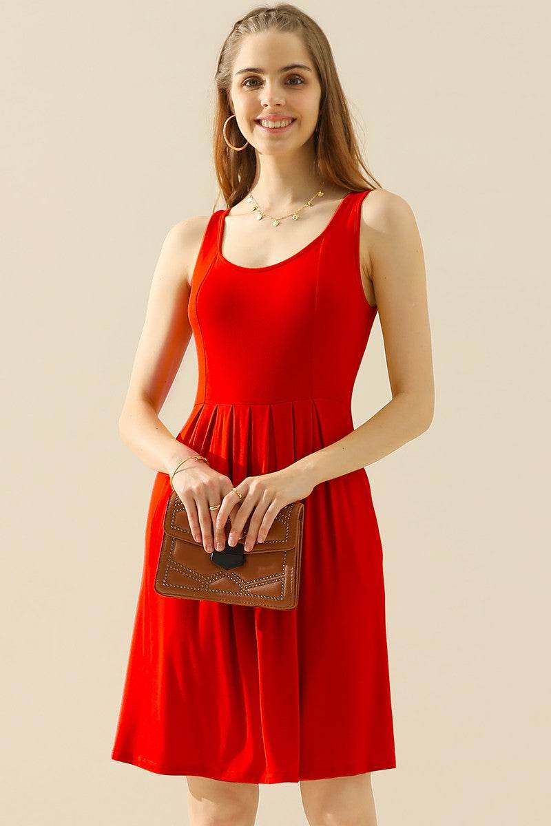 Doublju Full Size Round Neck Ruched Sleeveless Dress with Pockets - Concordia Style Boutique