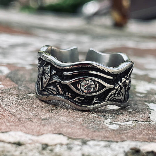 Egyptian Eye Of Horus Stainless Steel Open Ring