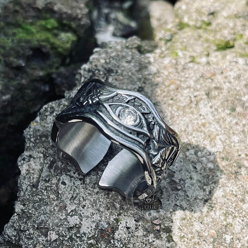 Egyptian Eye Of Horus Stainless Steel Open Ring