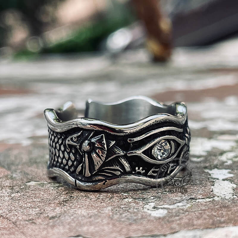 Egyptian Eye Of Horus Stainless Steel Open Ring