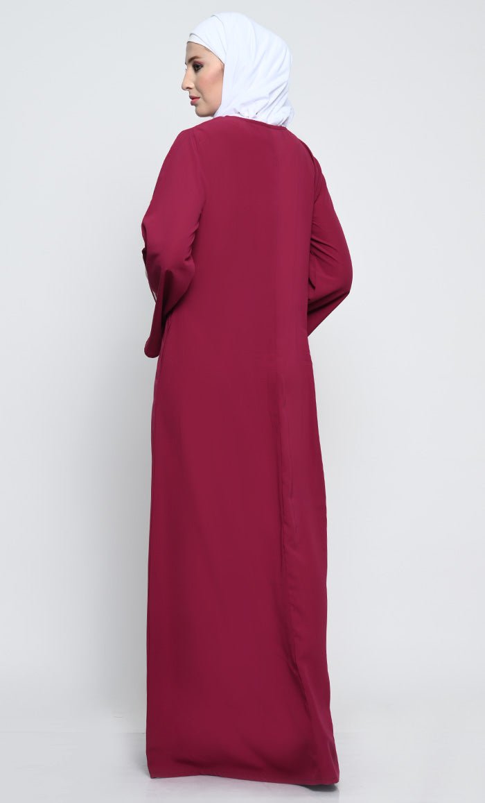 Elegant Nida Fabric A-Style Abaya with Contrast Stripes