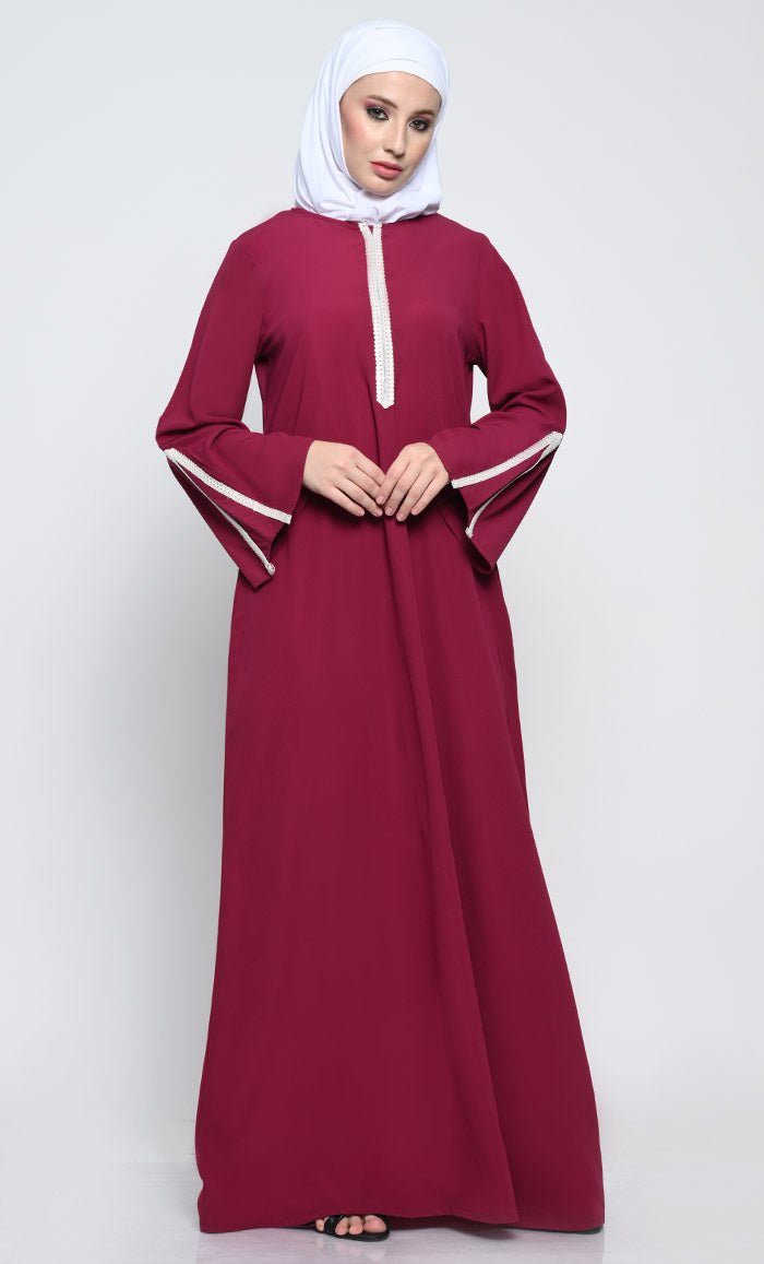 Elegant Nida Fabric A-Style Abaya with Contrast Stripes