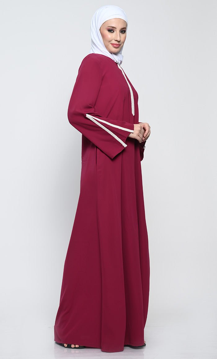 Elegant Nida Fabric A-Style Abaya with Contrast Stripes