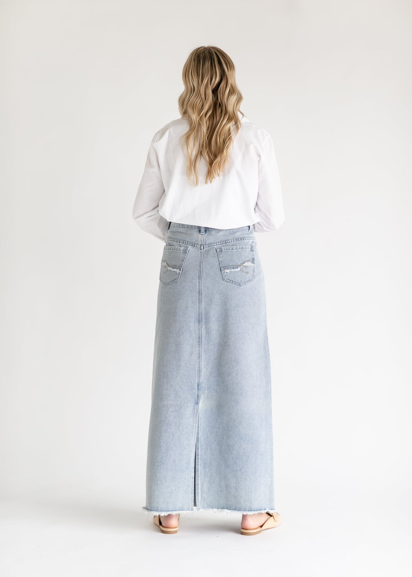 Elisha Light Wash Long Denim Skirt - Concordia Style Boutique