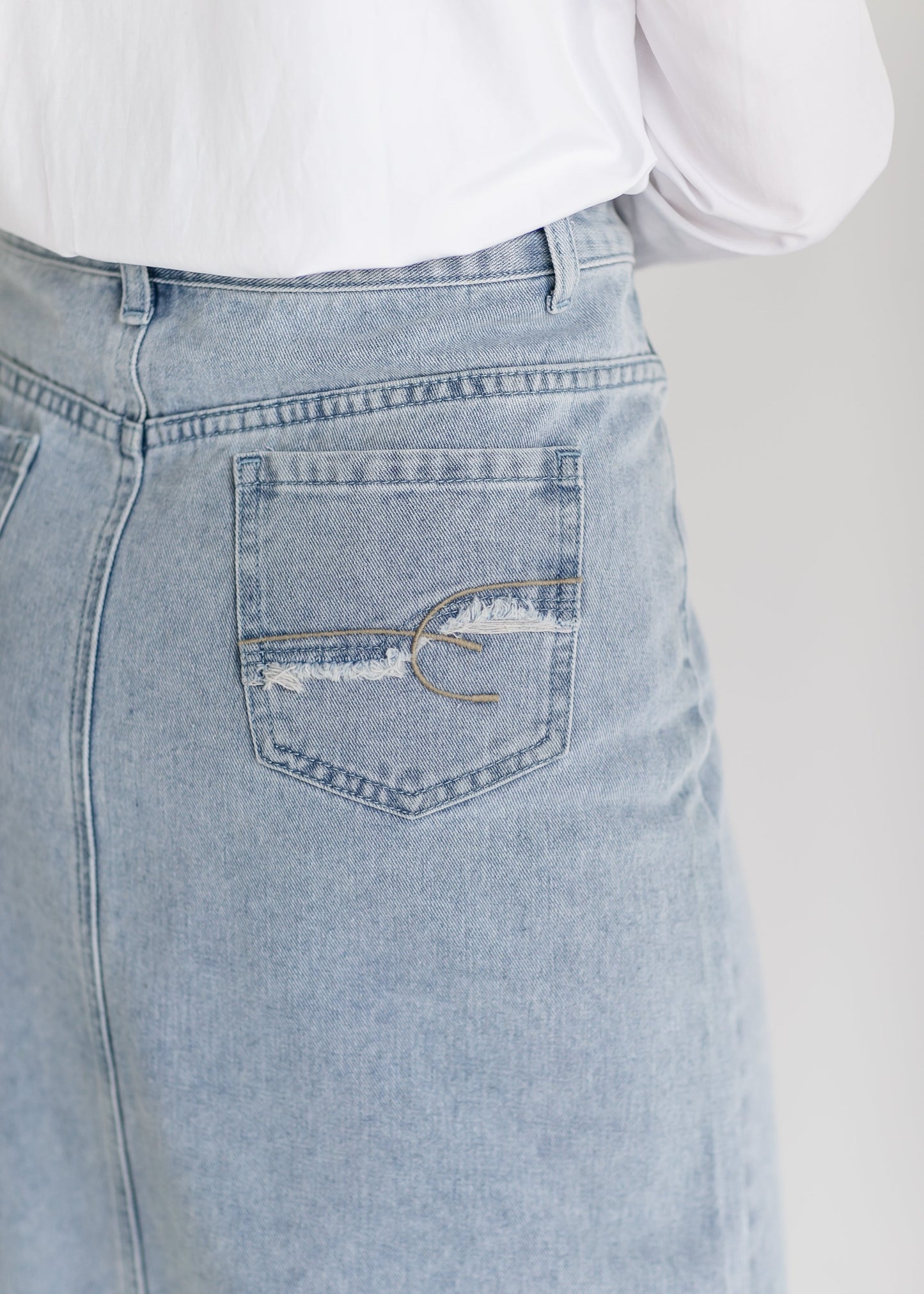 Elisha Light Wash Long Denim Skirt - Concordia Style Boutique