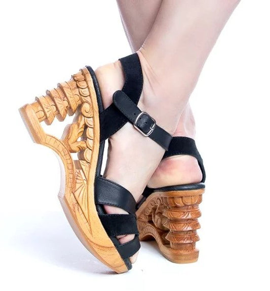 the Pagoda - in Black Suede and Leather - Concordia Style Boutique