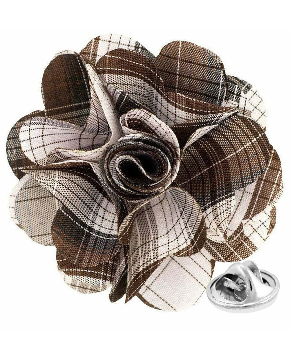 Vittorio Vico Unisex Metallic Silver Accent Plaid Flower Lapel Pin - Concordia Style Boutique