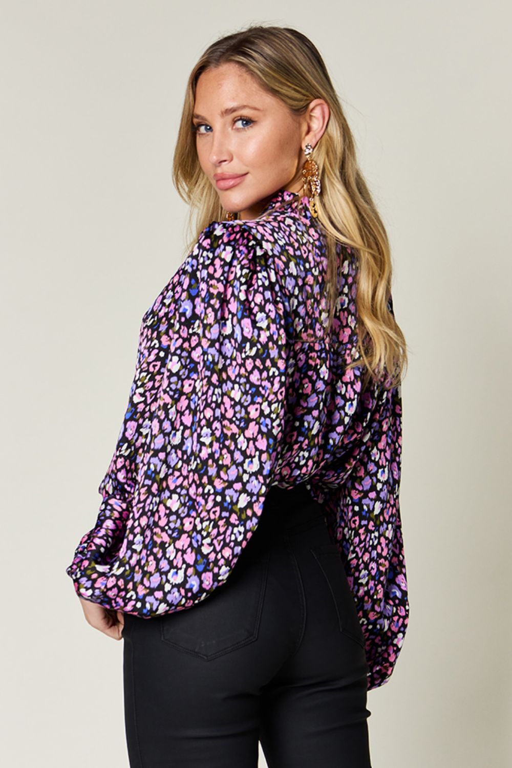 Double Take Full Size Printed Long Sleeve Blouse - Concordia Style Boutique