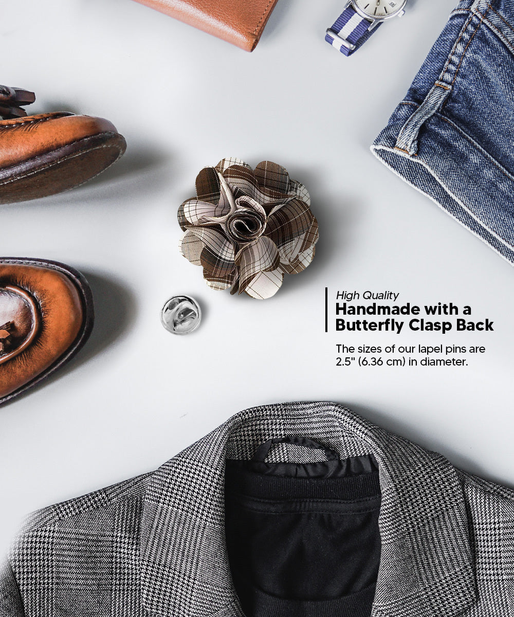 Vittorio Vico Unisex Metallic Silver Accent Plaid Flower Lapel Pin - Concordia Style Boutique