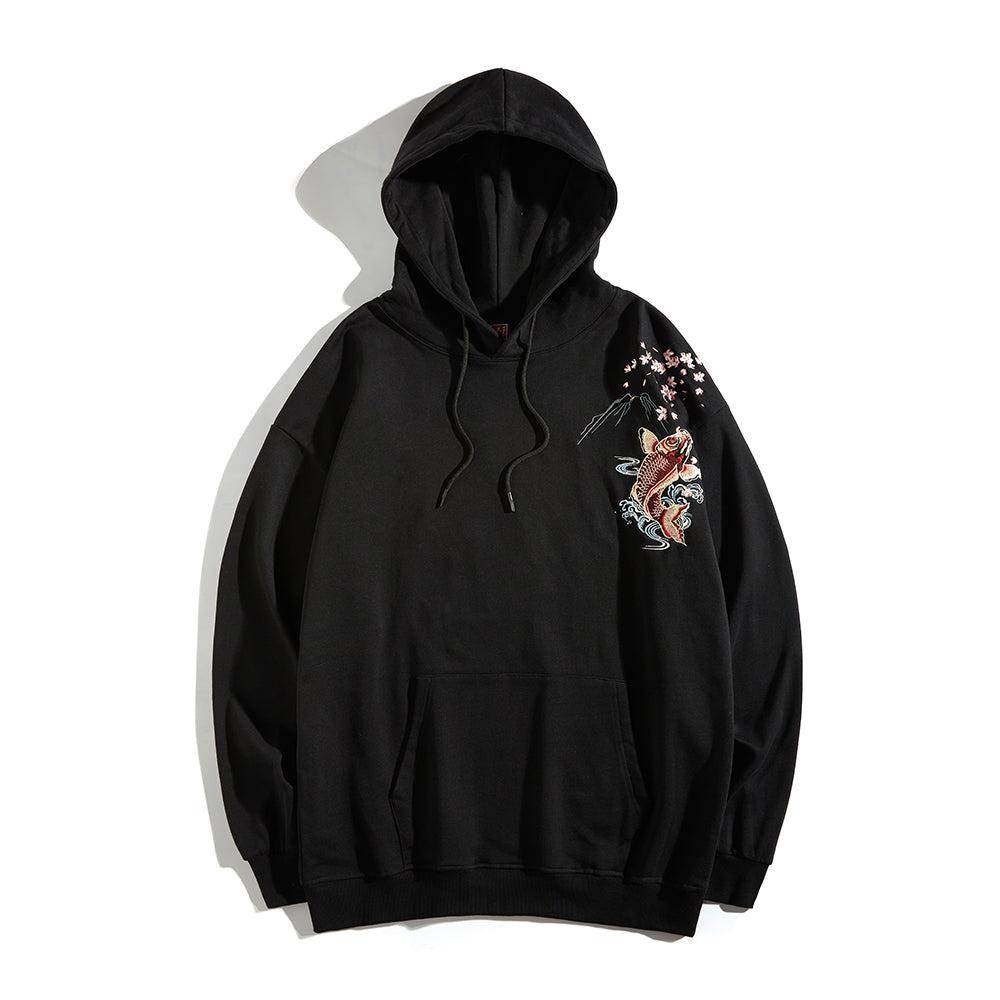 KH9197 Red Koi Embroidery Hoodie - Concordia Style Boutique