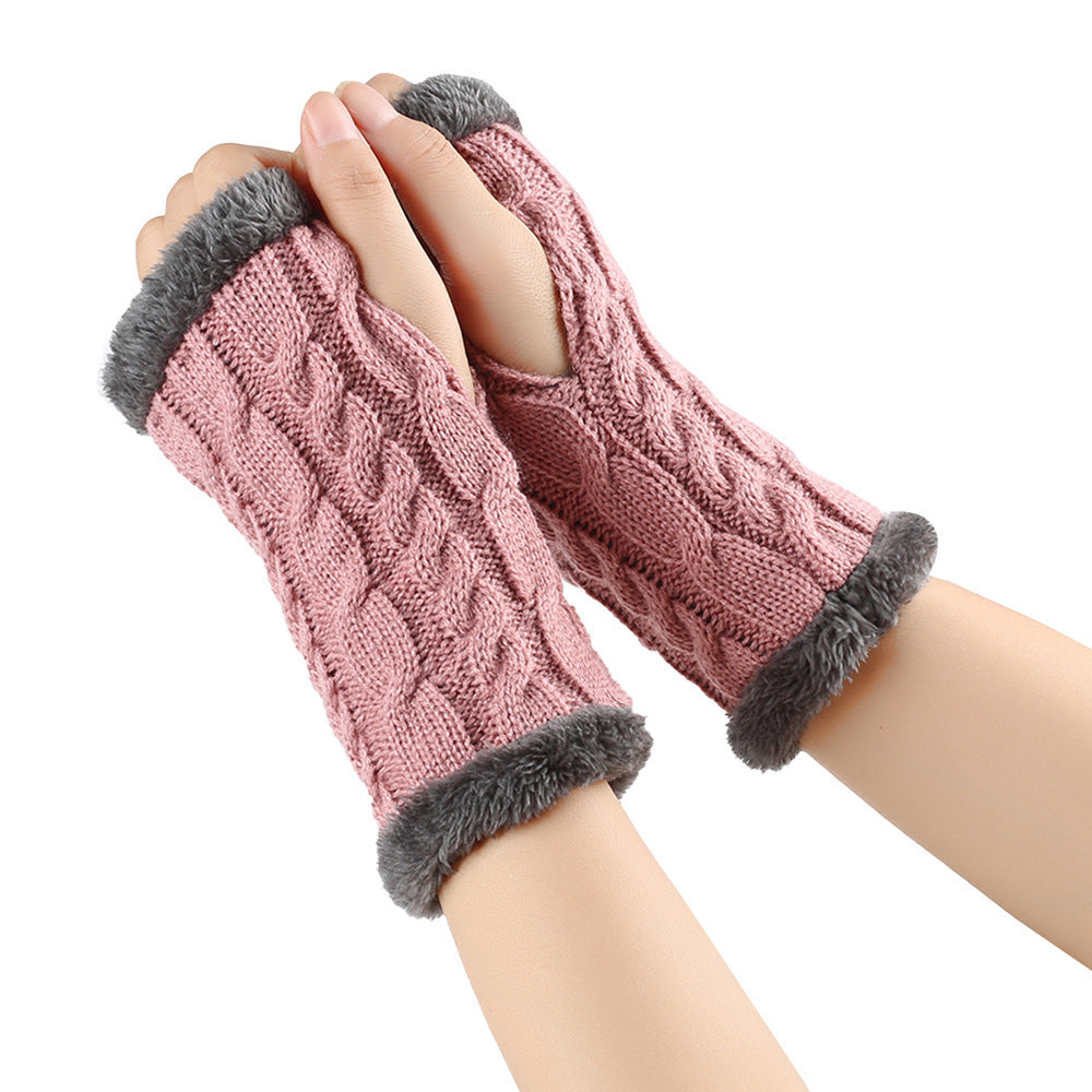 Winter Plush Twist Knitted Fingerless Fleece Women Gloves - Ultra Soft Thermal Comfort