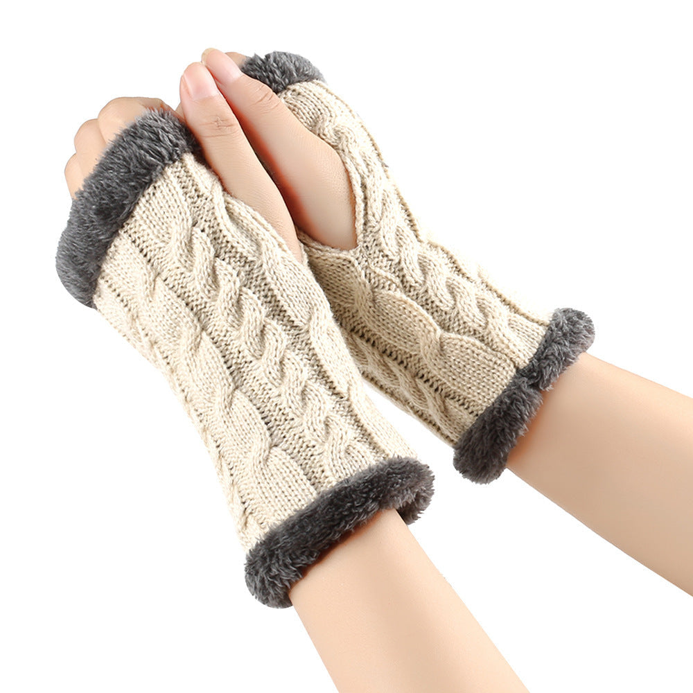 Winter Plush Twist Knitted Fingerless Fleece Women Gloves - Ultra Soft Thermal Comfort