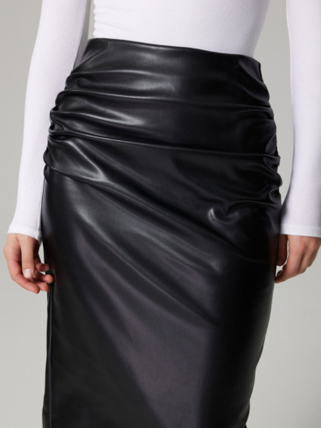 Slit Back Ruched Midi Skirt - Premium Midi Skirt from Concordia Style Boutique - Just $26.78! Shop now at Concordia Style Boutique