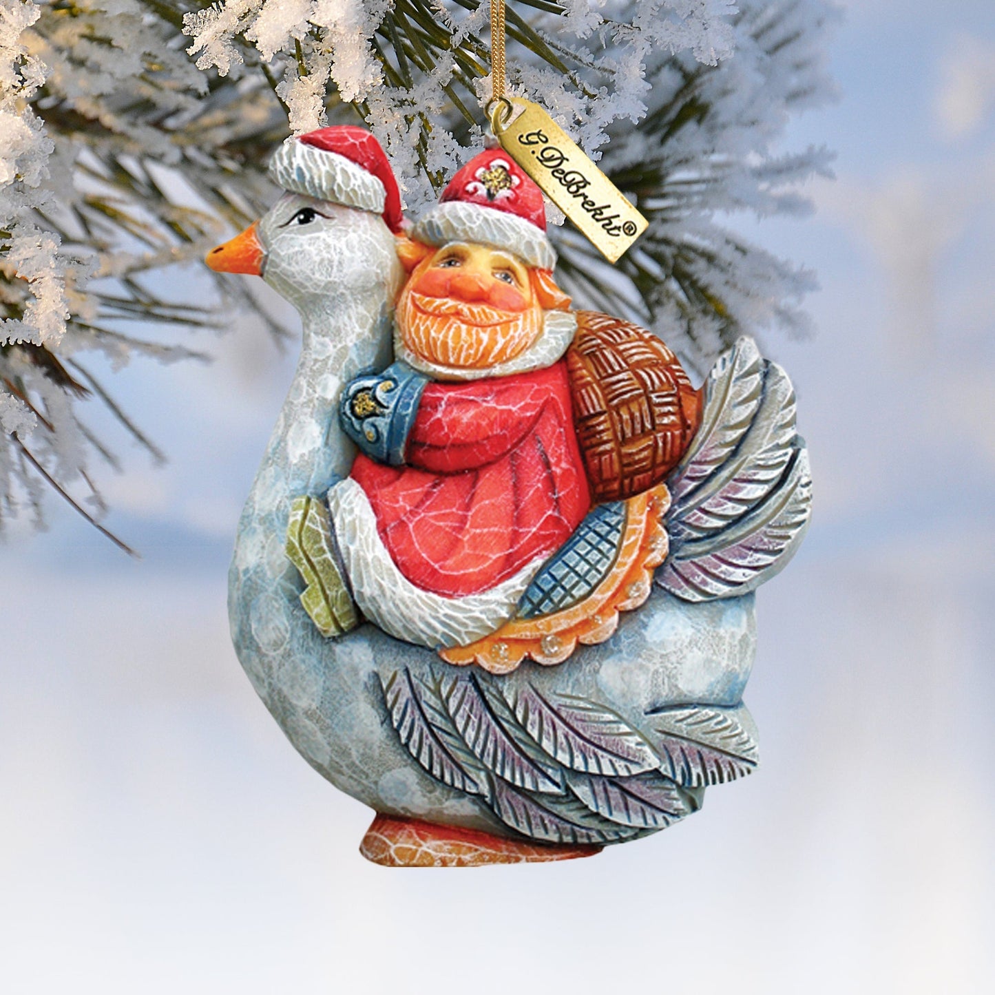 Santa On Goose Sculpted Ornament by G. DeBrekht - 63127