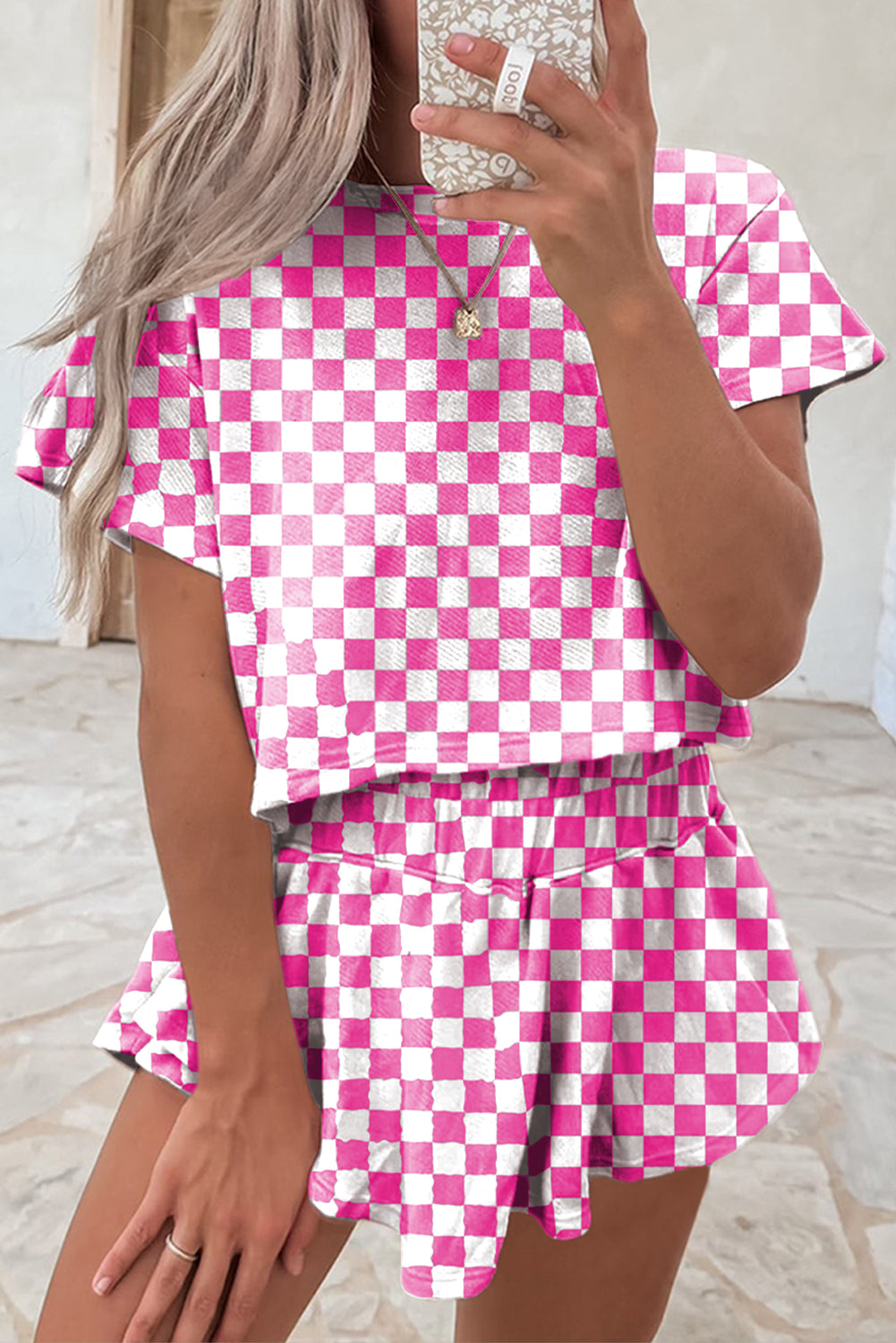 Luxury Checkerboard T Shirt and High Waist Skorts Set - Concordia Style Boutique