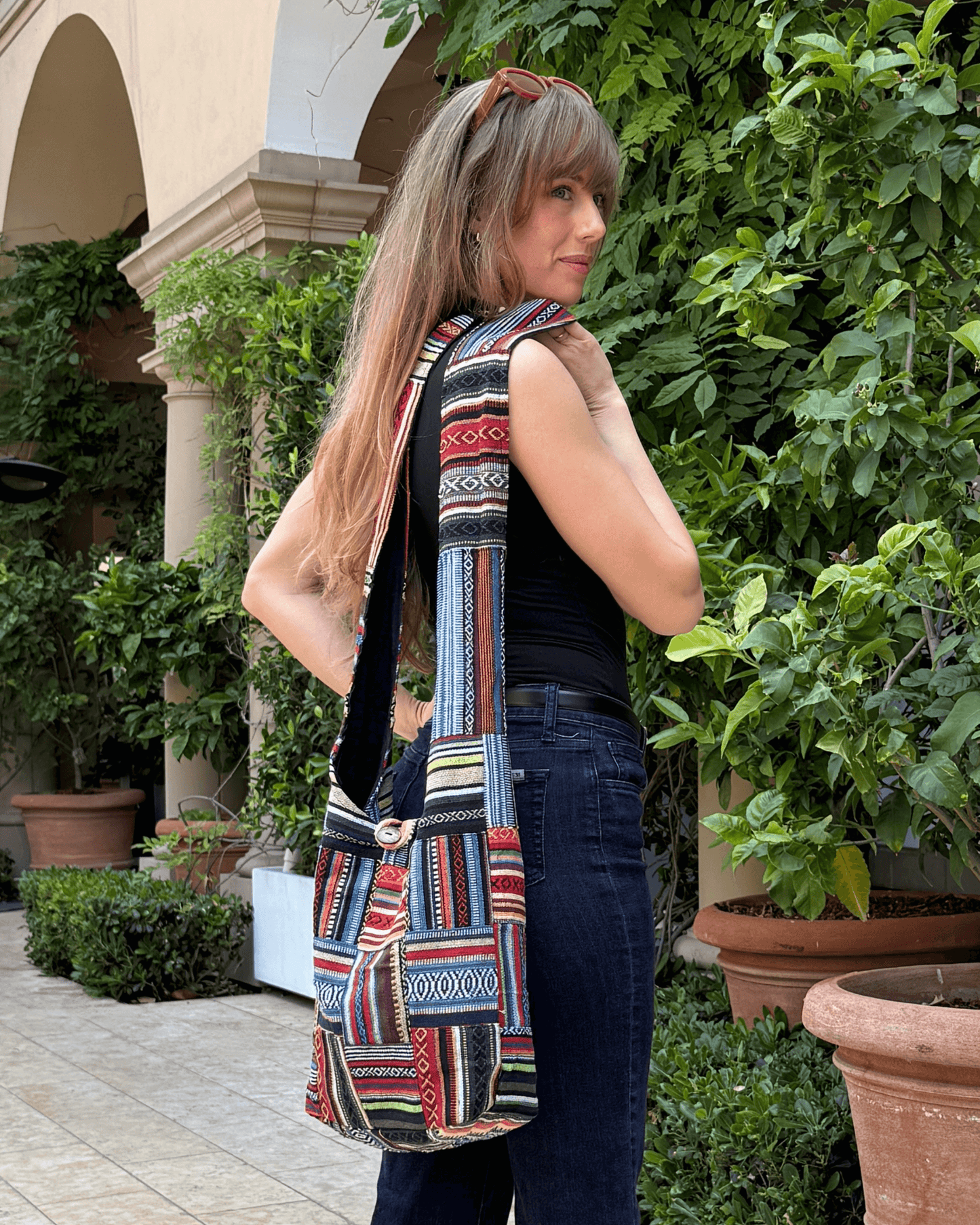 Kathmandu Collection Patchwork Striped Hobo Bag
