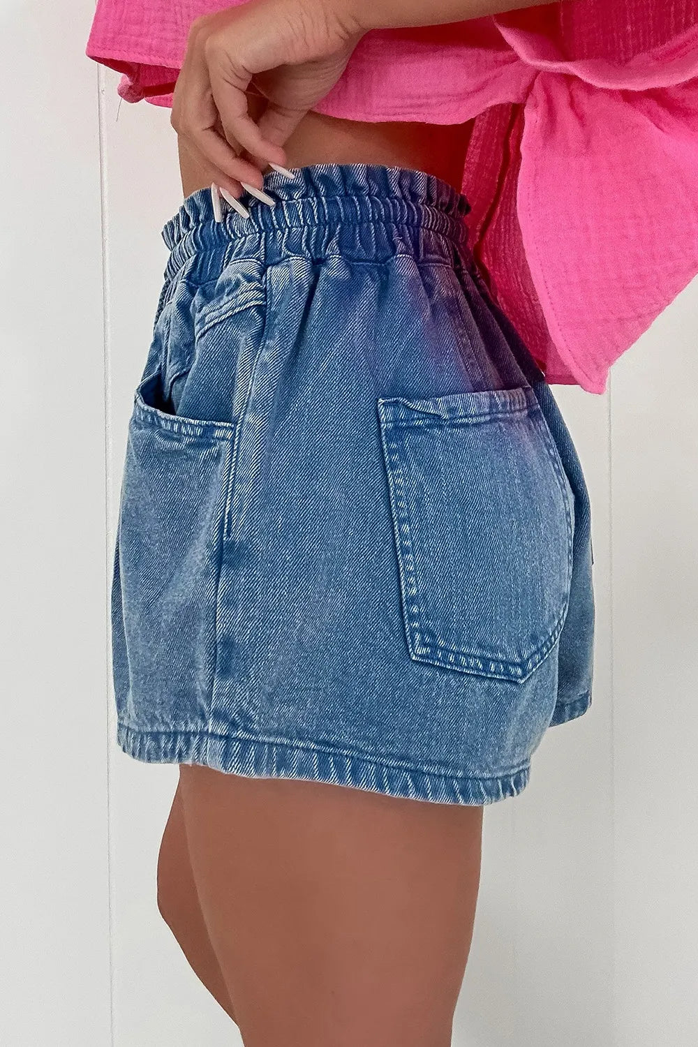 Drawstring High Waist Denim Shorts with Pockets - Concordia Style Boutique