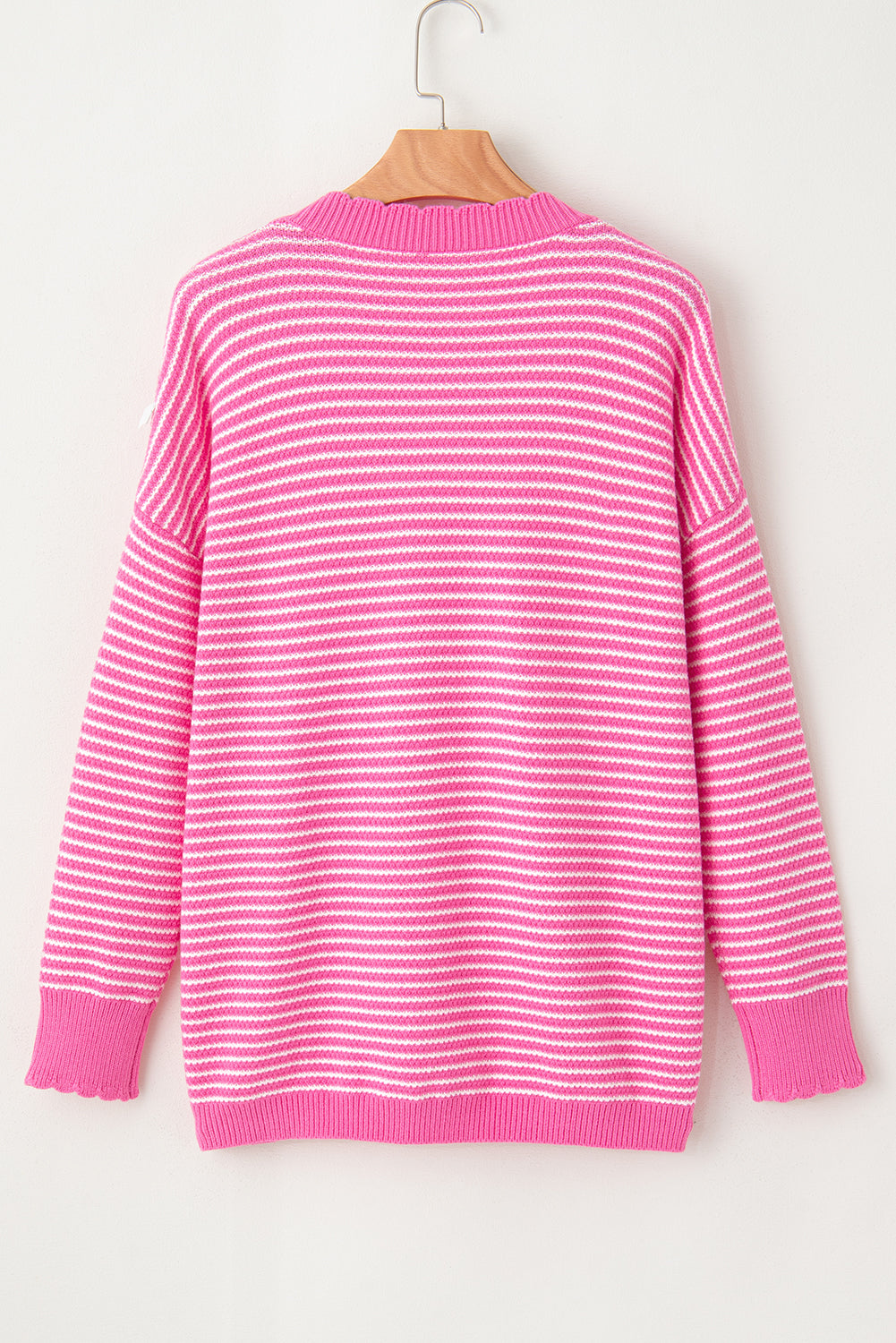 Alana Striped Scallop V Neck Loose Sweater - Concordia Style Boutique