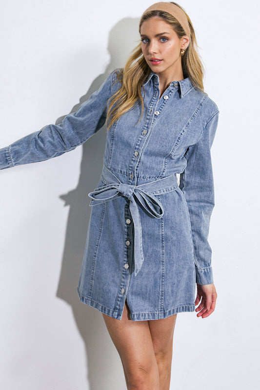 BE A LIGHT DENIM MINI DRESS - Concordia Style Boutique