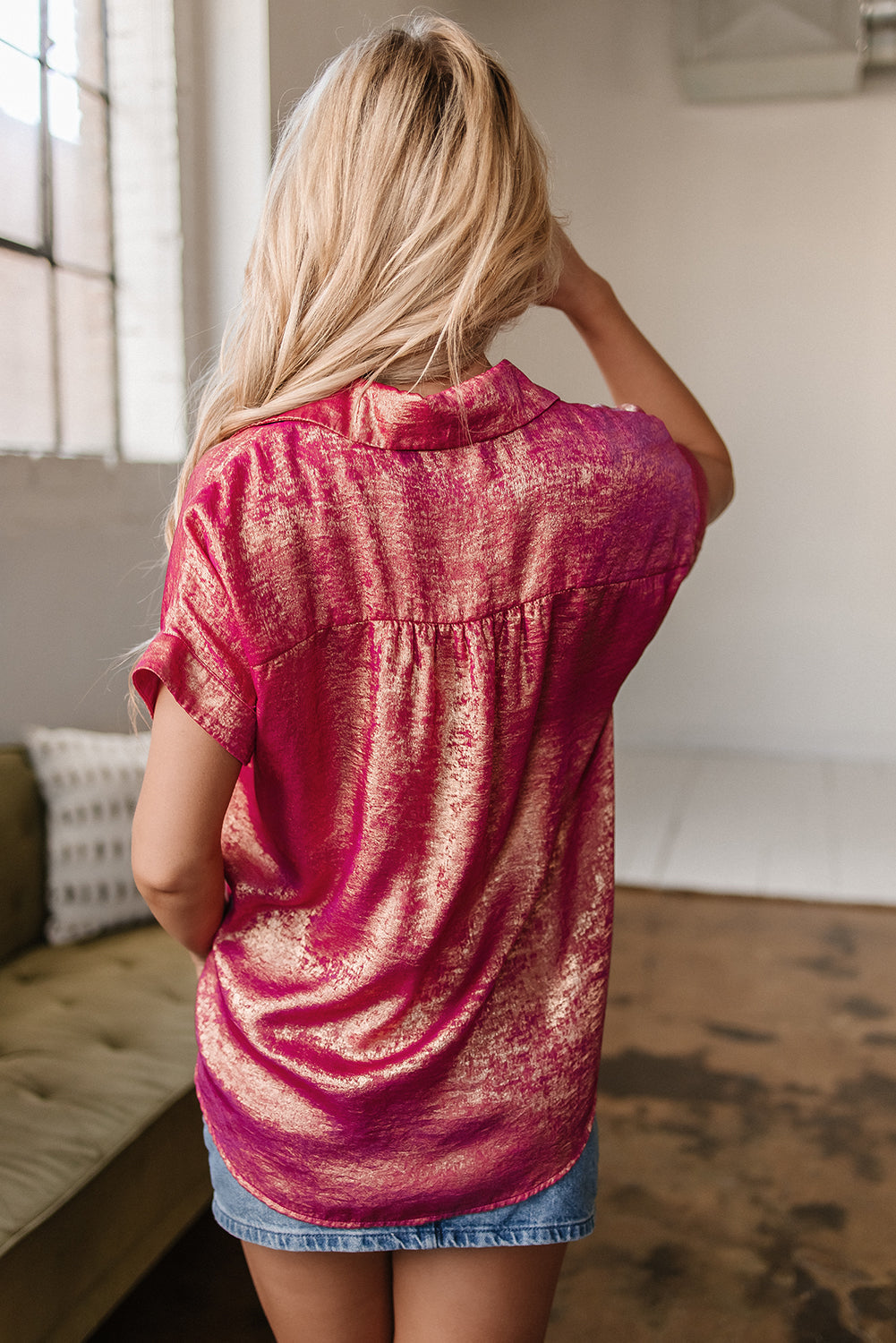 Amoura Metallic Sheen Buttoned Top - Concordia Style Boutique