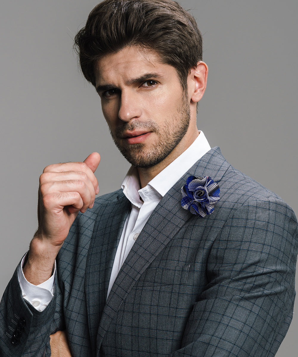 Vittorio Vico Unisex Metallic Silver Accent Plaid Flower Lapel Pin - Concordia Style Boutique