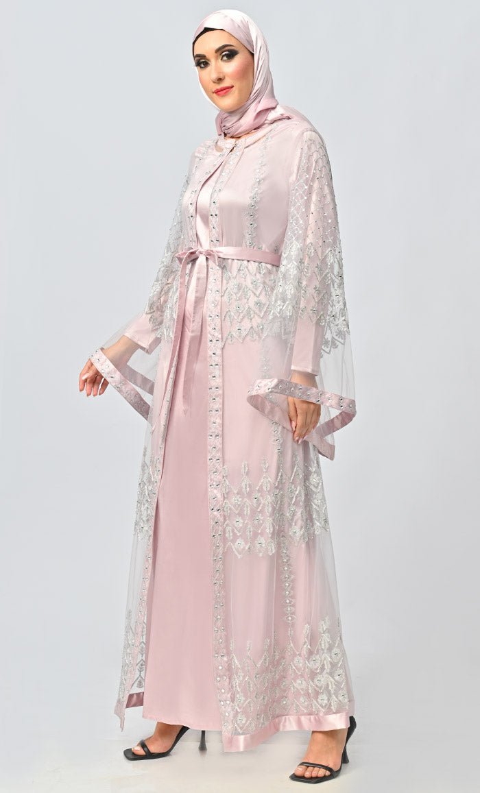 Fancy All Over Aari And Hand Work Embellished Abaya Designer Dress With Matching Hijab And Inner - Final Sale