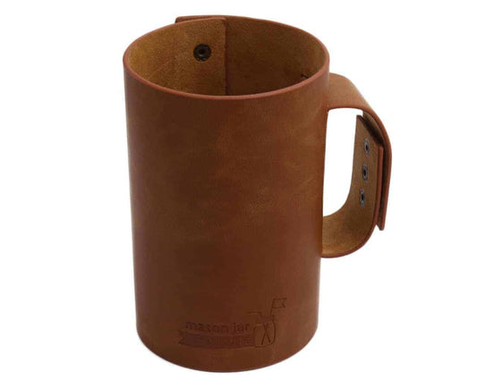 Faux Leather Sleeve with Handle / Travel Mug for Pint &amp; Half Mason Jars - Concordia Style Boutique